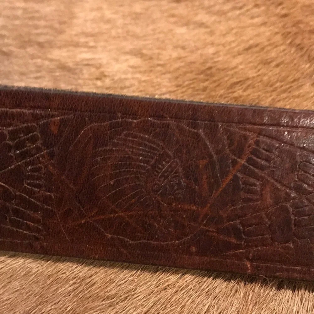 Brown Leather Belt Size 36 Aztec Indian Design